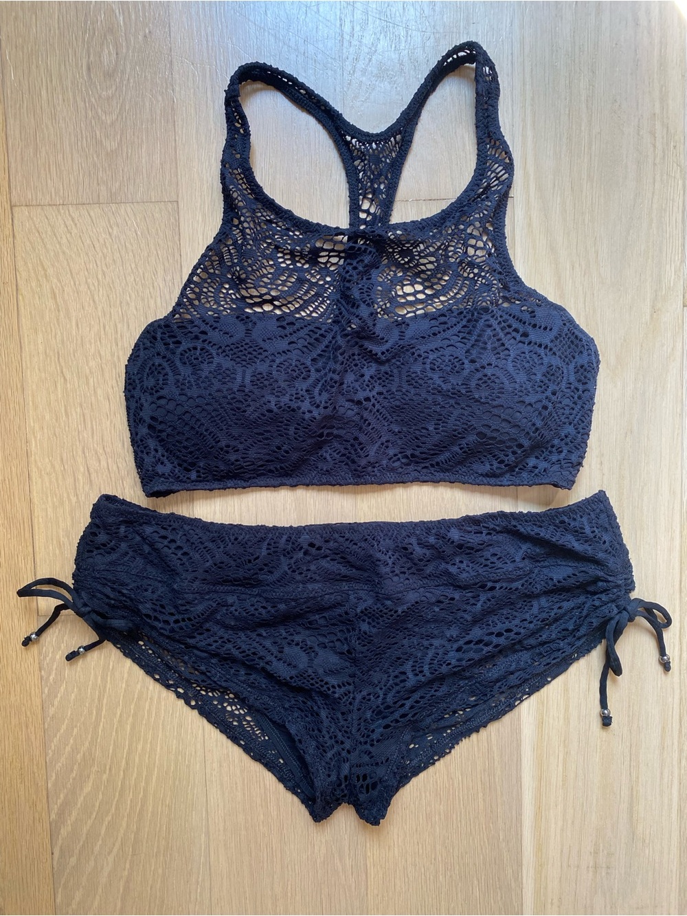 Polo Ralph Lauren Black Crochet Lace Bikini 2 Piece Set Medium